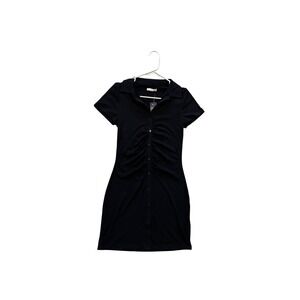Abercrombie Fitch Black Ribbed Button Front Ruched Short Sleeve Shirt Dress M